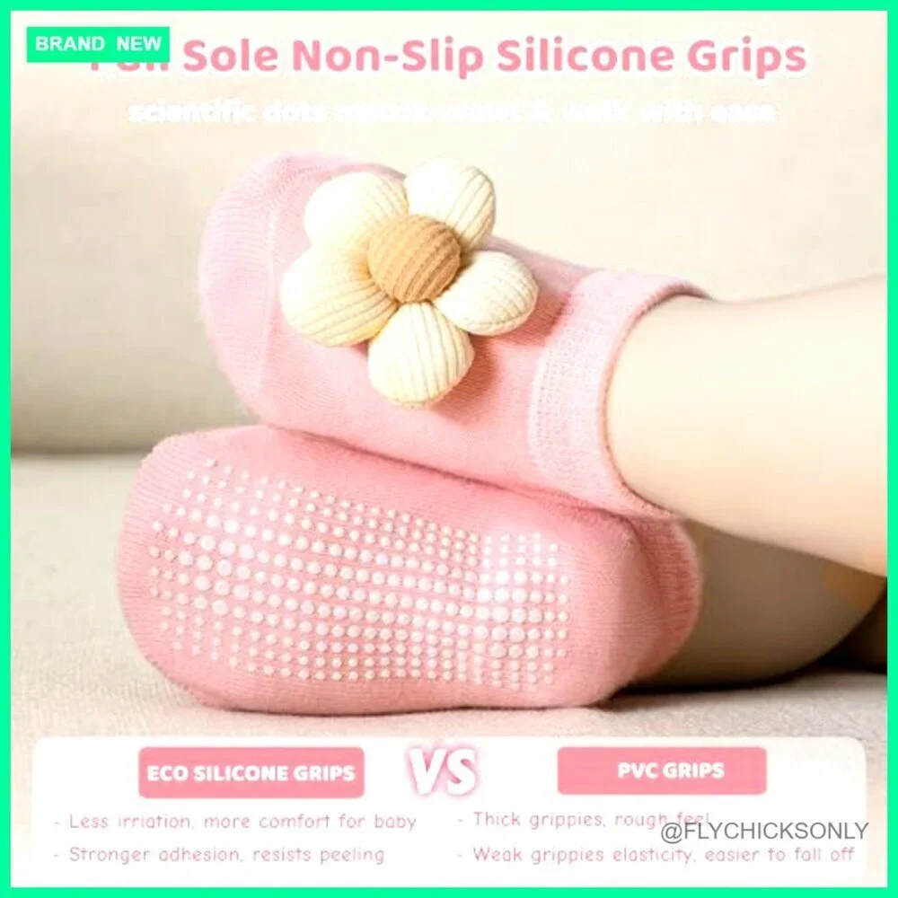 Toddler Non-Slip Ankle Socks 4 Pairs Cotton Floral Design